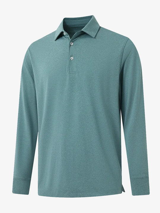 Aqua Heather Skin-friendly Long Sleeve Melange Polo – 3D flat shirt display