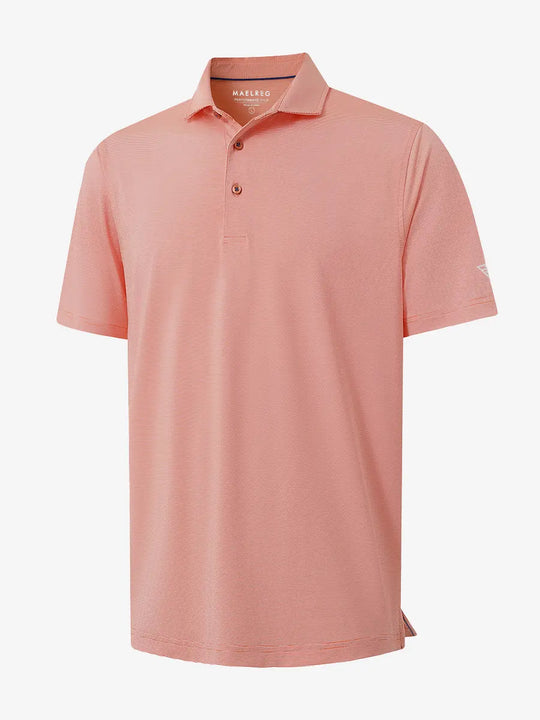 Folded ORANGE STRIPE Pinstripe Jersey Performance Polo neatly displayed								
