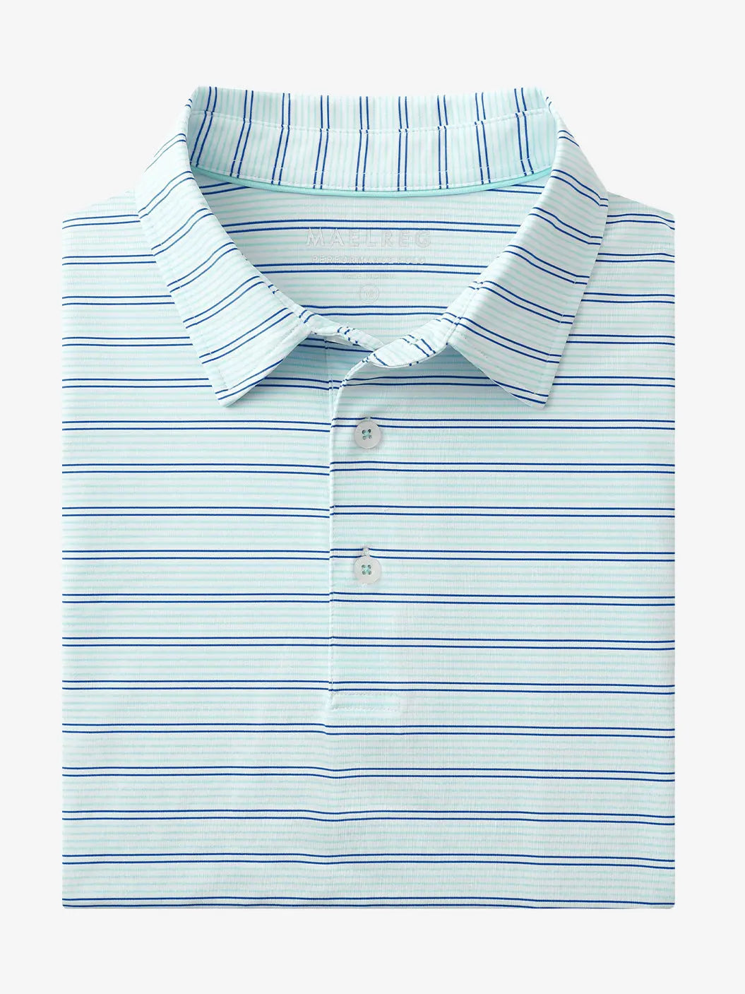 Folded Light Blue Cobalt Stripe Performance Stripe Golf Shirt displayed flat