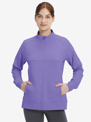 Women's Water-Resistant Stretch Fleece Lined Jacket in lavender, front upper body view