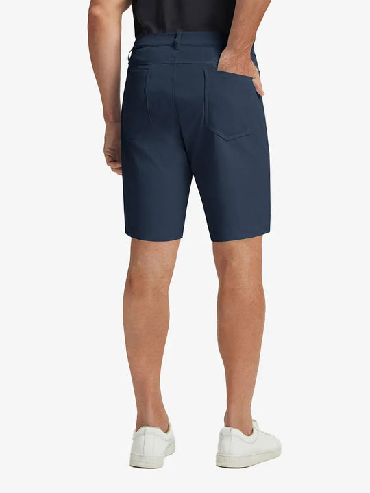 NAVY 4-way Stretch Performance Solid Shorts, back lower body view for golf wear, 9 Inch style