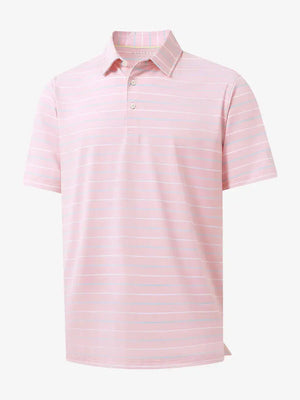 3D display of LIGHT PINK STRIPE Kids Stylish Stripe Polo Shirt showing stripes and design.