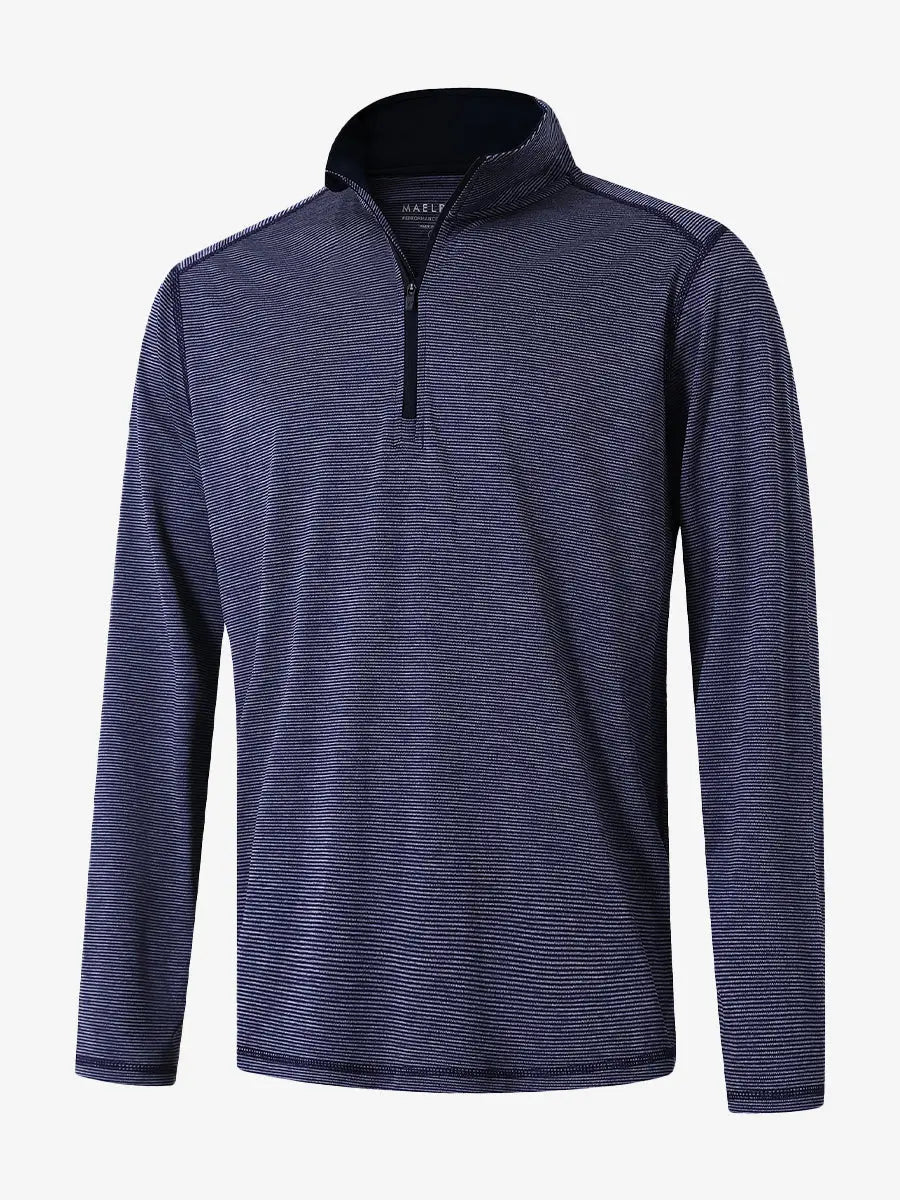 3D rendering of the Pinstripe Quarter Zip Pullover showcasing structure and design – NAVY MELANGE