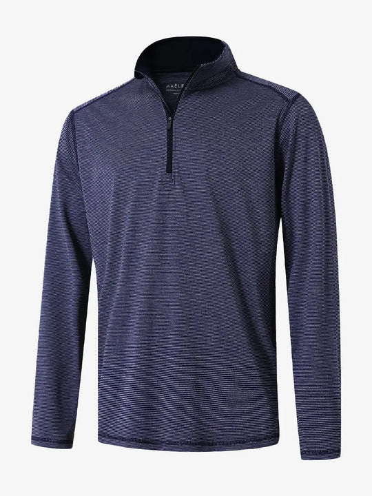 3D rendering of the Pinstripe Quarter Zip Pullover showcasing structure and design – NAVY MELANGE