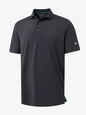 Folded Black Stripe Pinstripe Jersey Performance Polo neatly displayed								
