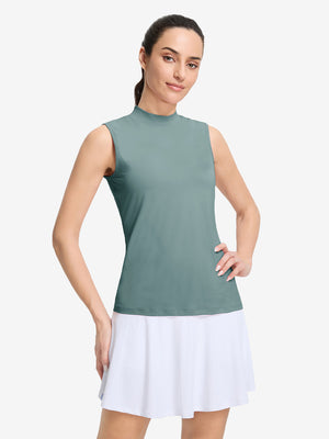 Tops de golf sin mangas con cuello simulado y tecnología de absorción de humedad para mujer