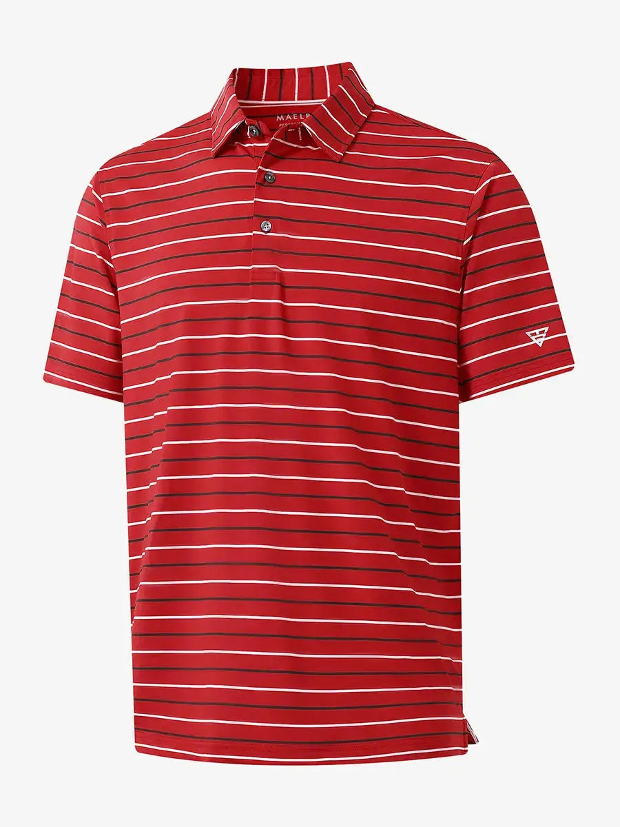 3D display of RED STRIPE Kids Stylish Stripe Polo Shirt showing stripes and design.