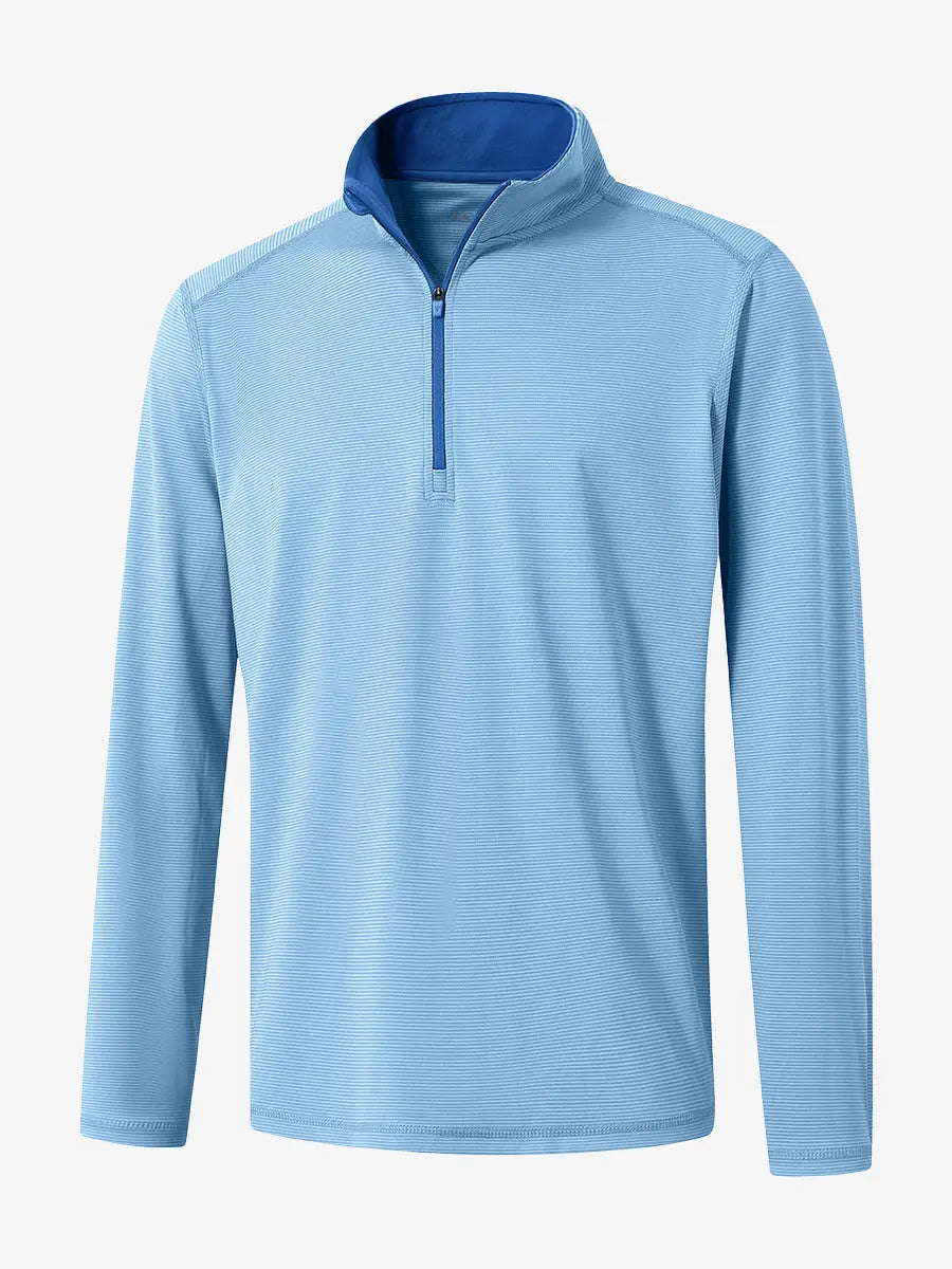 3D rendering of the Pinstripe Quarter Zip Pullover showcasing structure and design – LIGHT BLUE MELANGE