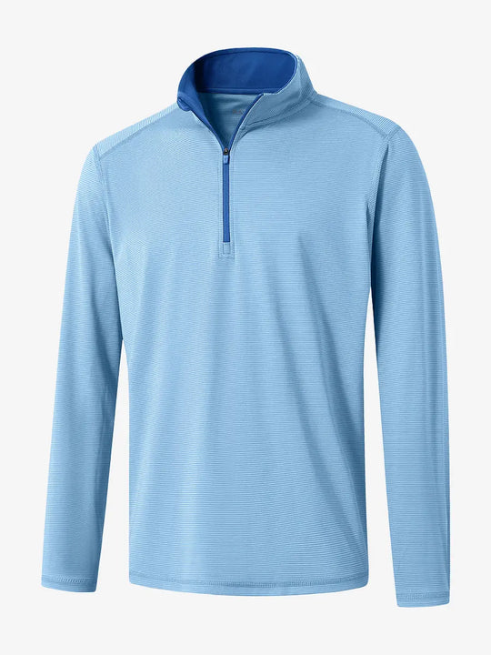 3D rendering of the Pinstripe Quarter Zip Pullover showcasing structure and design – LIGHT BLUE MELANGE