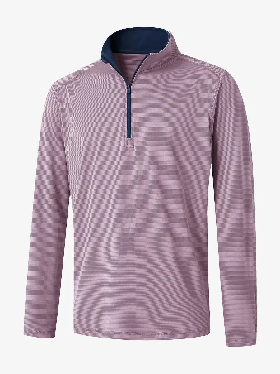 3D rendering of the Pinstripe Quarter Zip Pullover showcasing structure and design – WISTFUL MAUVE MELANGE
