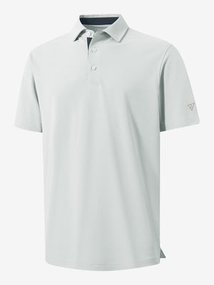 3D render of the silver gray ventilated pique performance polo, displaying the garment structure and design clearly
