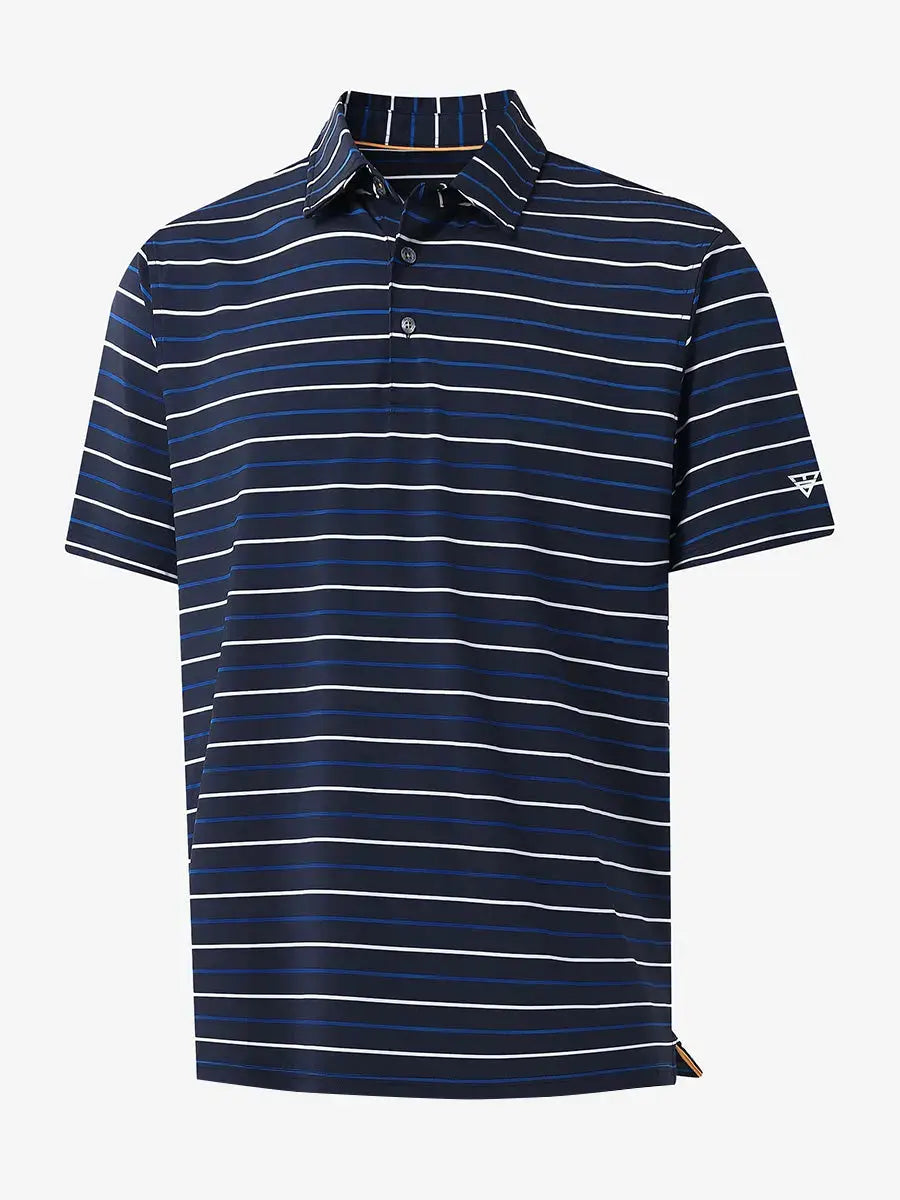 3D display of NAVY STRIPE Kids Stylish Stripe Polo Shirt showing stripes and design.