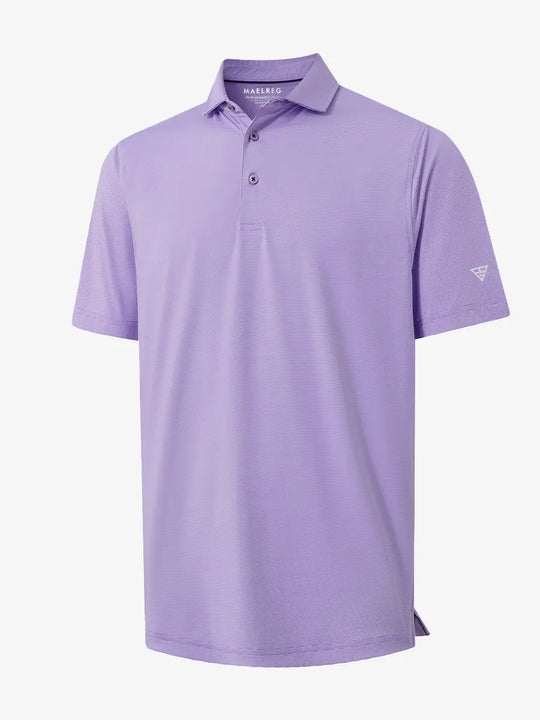 Folded LAVENDER WHITE STRIPE Pinstripe Jersey Performance Polo neatly displayed								
