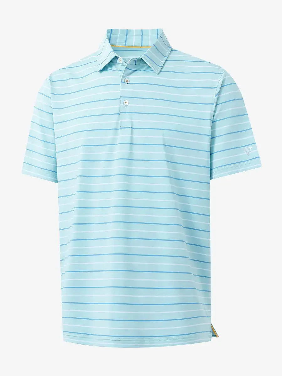 3D display of ICED AQUA STRIPE Kids Stylish Stripe Polo Shirt showing stripes and design.
