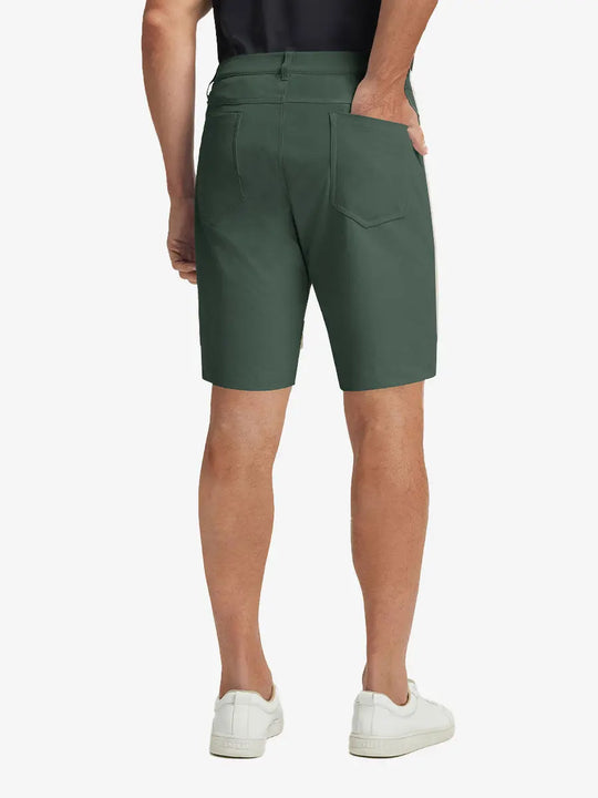 OLIVE GREEN 4-way Stretch Performance Solid Shorts, back lower body view for golf wear, 9 Inch style