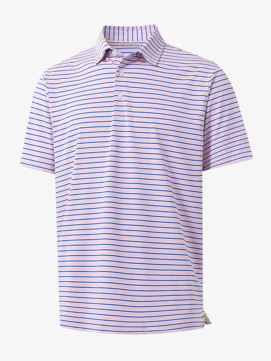 3D display of LIGHT PINK/COBALT STRIPE Polo with soft textured yarn-dyed stripes