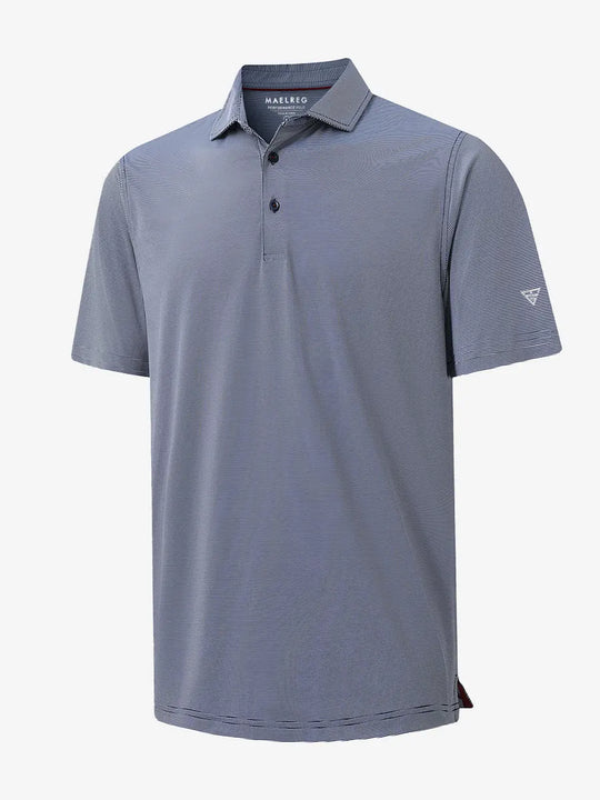 Folded NAVY STRIPE Pinstripe Jersey Performance Polo neatly displayed								
