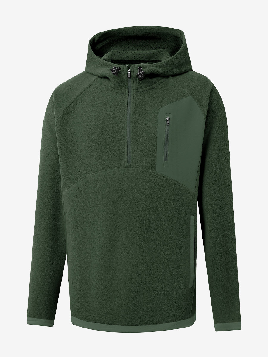 3D front view of the Quarter Zip Polar Fleece Sweatshirt in Olive Green, simple and athletic look.