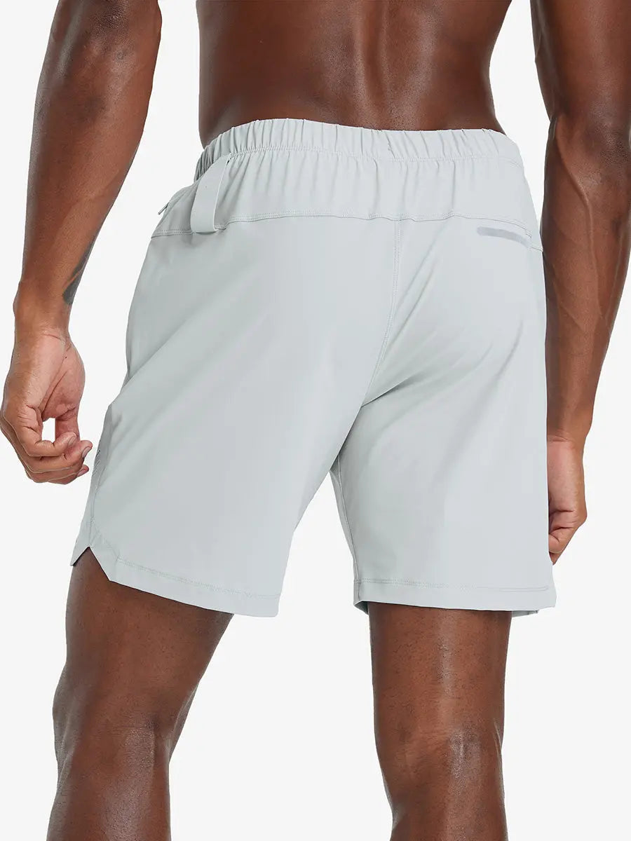 Back lower-body view from waist to upper calves in GLACIER GREY 2 in 1 Running Sports Shorts with Liner