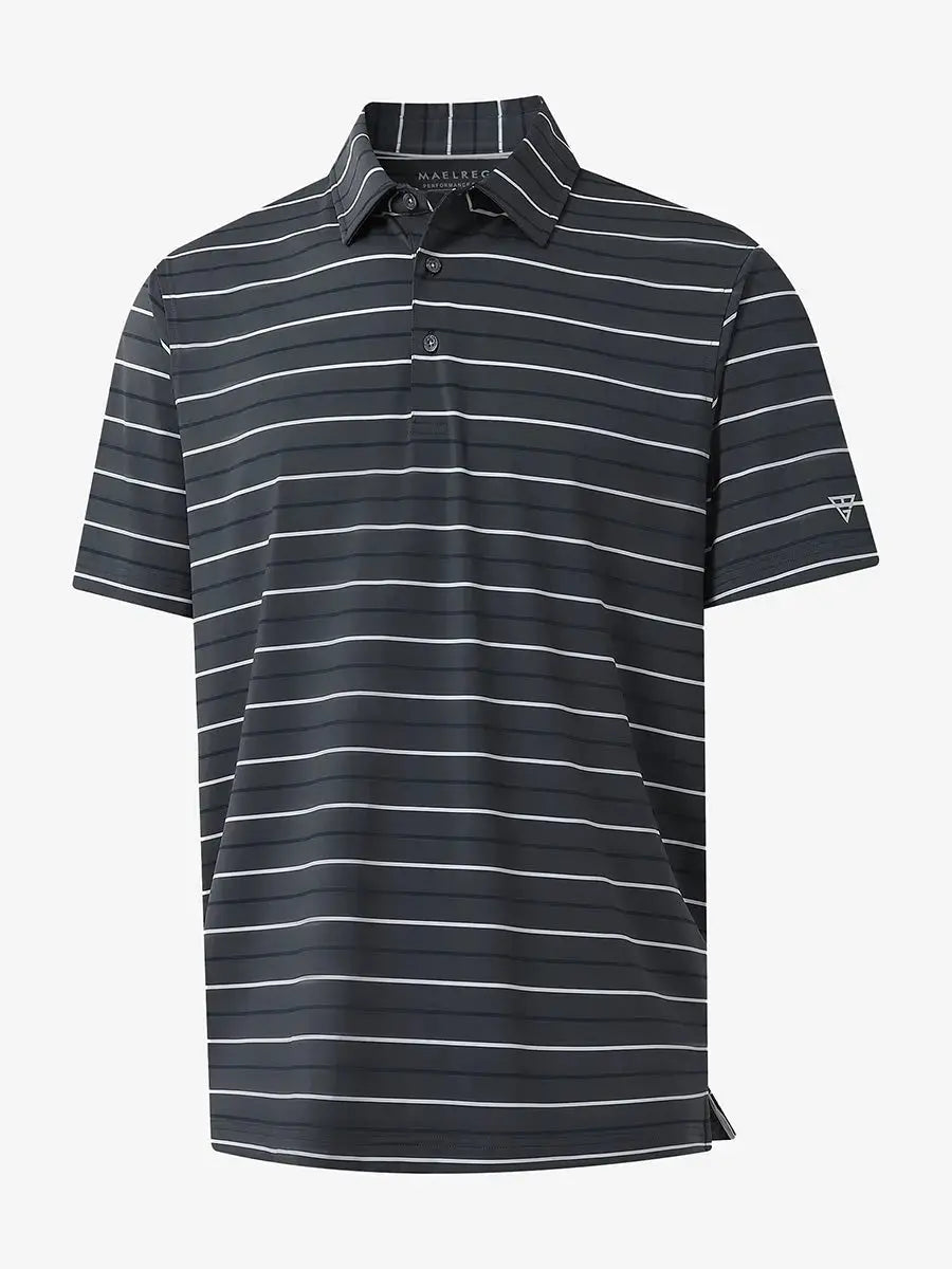 3D display of DARK GREY STRIPE Kids Stylish Stripe Polo Shirt showing stripes and design.