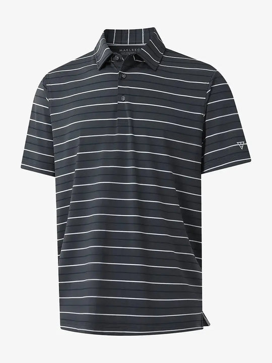 3D display of DARK GREY STRIPE Kids Stylish Stripe Polo Shirt showing stripes and design.