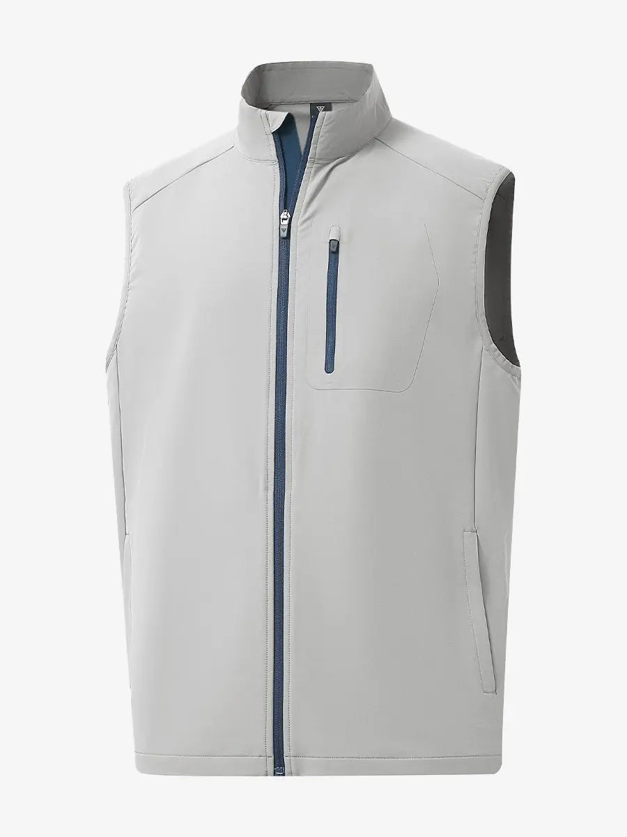 3D view of the silver gray windproof golf vest, showcasing its sleek look and practical features.