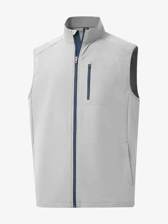 3D view of the silver gray windproof golf vest, showcasing its sleek look and practical features.