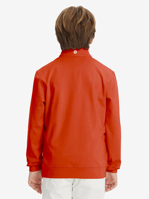 Youth Winter Micro-fleece Quarter Zip Pullover in orange, youth model back upper body view