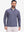 Front upper body shot of model wearing light dark blue grid featherweight midlayer quarter zip pullover