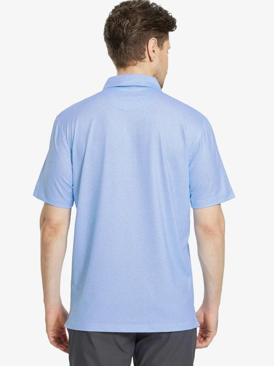 Back view of MAELREG Men's Performance Jersey Print Polo in Blue Red Diamond – athletic fit