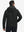 Back view of model in lightweight water-repellent softshell hooded jacket showing fit and structure in black.