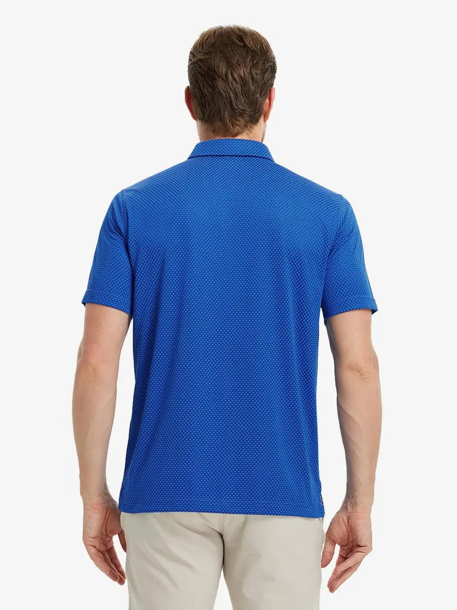 COBALT Your Favorite Jacquard Polo back view, half body of model