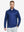 Men wearing Heather Pinstripe Brushed Dry Fit Quarter Zip Pullover in marina blue geo, front half body fit view