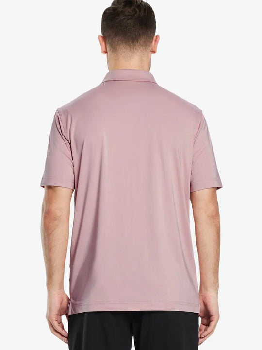 Back half-body view of male model wearing the Pale Pink Everyday Classic Solid Polo