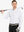 Model showcasing the white long sleeve pique polo, holding a golf club, emphasizing its clean design and modern fit