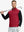 Half-body front view of model holding golf club wearing RED Stretch Solid Fleece Quarter-Zip Vest.								
