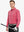 Model in CRANBERRY Long Sleeve Solid Jersey Polo holding golf club with confident front pose