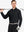 Model showcasing the black long sleeve pique polo, holding a golf club, emphasizing its modern design