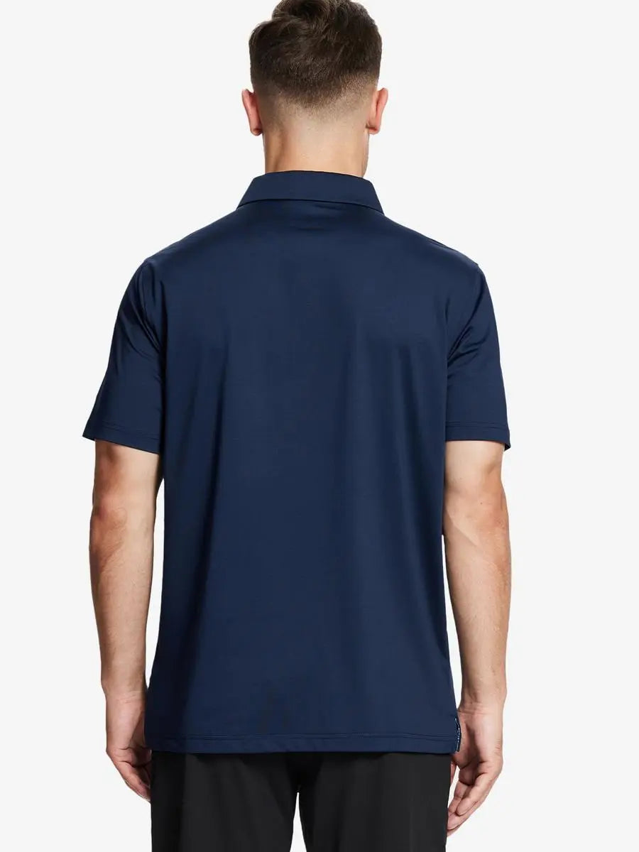 Back half-body view of male model wearing the Navy Everyday Classic Solid Polo