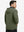 Back upper view of model in full zip fleece hoodied jacket, showing fit and seams in green.