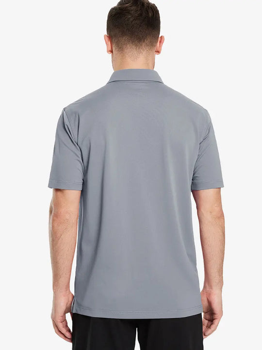 Back view half-body of model in LIGHT GREY Ventilated Pique Performance Polo