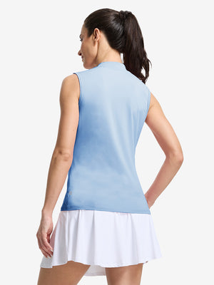 Tops de golf sin mangas con cuello simulado y tecnología de absorción de humedad para mujer
