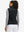 Back view of model in women's lightweight slim-fit puffer vest, showing shape and black tone