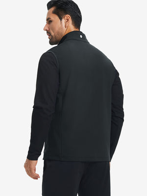Back view of water-resistant fleece golf vests showing smooth fleece texture in black