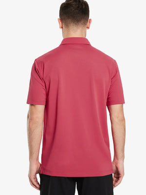 Back view half-body of model in BRICK Ventilated Pique Performance Polo