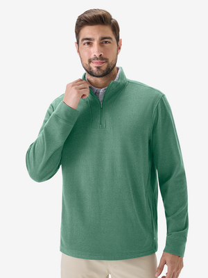 Heather Brushed Rib Knit Quarter Zip with 2 Pockets