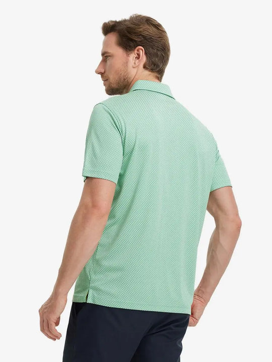 LIGHT GREEN Your Favorite Jacquard Polo back view, half body of model