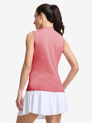Tops de golf sin mangas con cuello simulado y tecnología de absorción de humedad para mujer