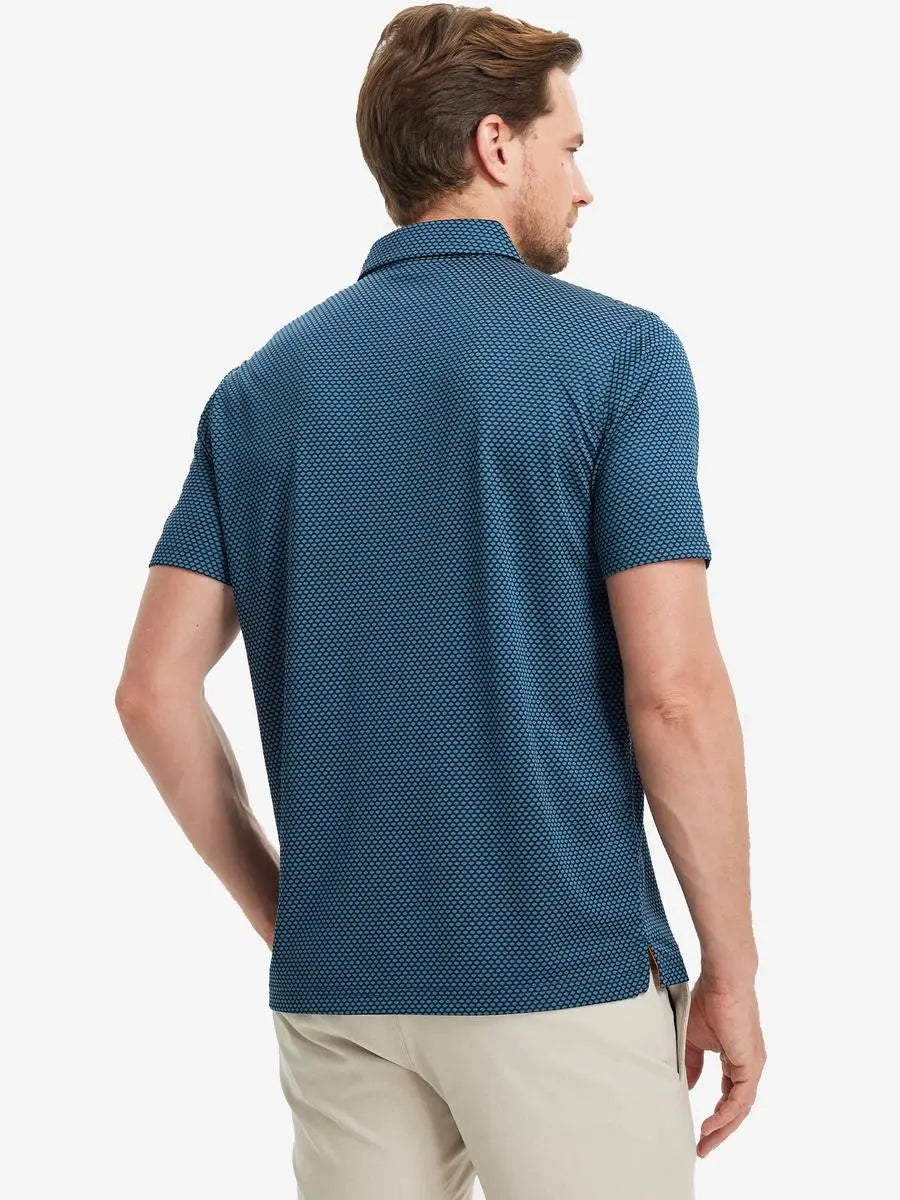 NAVY BLUE Your Favorite Jacquard Polo back view, half body of model