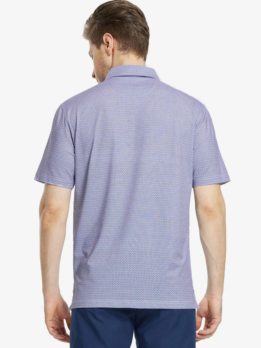 Back view of MAELREG Men's Performance Jersey Print Polo in Blue White Oval – athletic fit